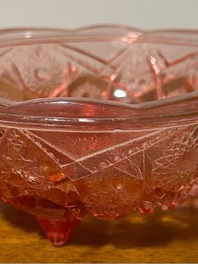 Vintage Pink Pressed Glass Footed Dish